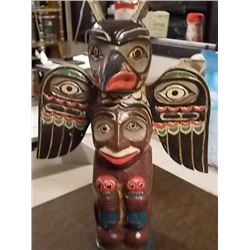 UNIQUE CARVED FIRST NATIONS TOTEM POLE - 10" TALL - WITH WINGS