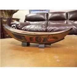 UNIQUE CARVED FIRST NATIONS CANOE - 12"L X 3" W
