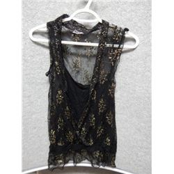 TOP - C'EST MOI - BLACK TWO LAYER LACE WITH GOLD PATTERNS - (NO TAG)