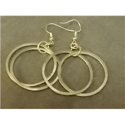 EARRINGS - 925 STERLING SILVER - DOUBLE HOOP SHEPHERDS HOOK - ~1 ½" DIAMETER - FROM ESTATE - WEIGHT 