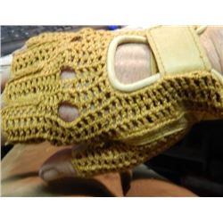 LEATHER & KNITTED FINGERLESS GLOVES - MEDIUM - 1PR GOLD