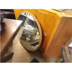 VINTAGE ROUND MIRROR WITH WOOD BACKING