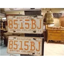 VINTAGE PAIR OF LICENSE PLATES - BC - 1976