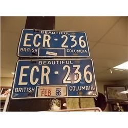VINTAGE PAIR OF LICENSE PLATES - BC - EXPO 86