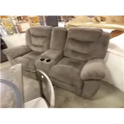 NEW DOUBLE RECLINING MICROFIBER SOFA - WITH CONSOLE CENTER