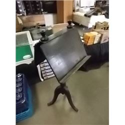 VINTAGE DOUBLE SIDED MUSIC STAND - PAINTED BLACK WITH 2 CANDLE HOLDERS ON TOP