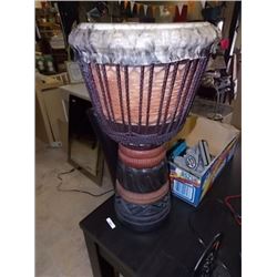 UNIQUE  HAND CRAFTED - LEATHER TOPPED DRUM - 33" TALL X 13" D - ESTIMATED RETAIL$300