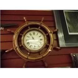 CLOCK - WOOD SHIPS WHEEL - 16" DIAM