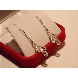 EARRINGS - NEW - GENUINE DIAMONDS IN STERLING SILVER SETTING - DROP DESIGN WITH FRENCH HOOKS - INCLU