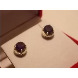 EARRINGS - SAPPHIRE AND GENUINE DIAMONDS IN STERLING SILVER SETTING WITH PLATINUM FINISH FOR EXTRA D