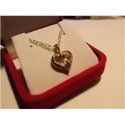 NECKLACE - SAPPHIRE AND GENUINE DIAMONDS IN YELLOW GOLD OVER STERLING SILVER - HEART DESIGN PENDANT 