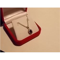 NECKLACE - BLACK SAPPHIRE AND GENUINE DIAMONDS IN STERLING SILVER SETTING WITH PLATINUM OVERLAY FOR 