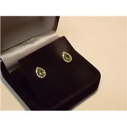 EARRINGS- NEW - PEAR FACETTED PERIDOT(WITH VS CLARITY) & GENUINE DIAMOND IN STERLING SILVER SETTING 