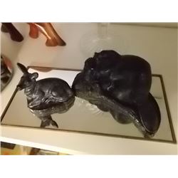 SOAP STONE CARVING - "A WOLF ORIGINAL" ? - NOT TAGGED - FAWN & BEAVER = 2 PC TOTAL