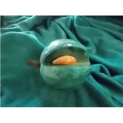 ALABASTER STONE FRUIT - BLUE PLUM - SEE STONE - WOOD STEM