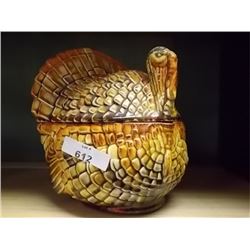 RETRO CERAMIC TURKEY DISH - 2 PC - LID AND BASE