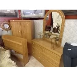SET -DRESSER WITH MIRROR - 6 DRAWER, HIBOY CABINET AND SINGLE HEADBOARD = 3 PC TTL - ALL ONE MONEY