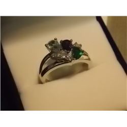 RING - STERLING SILVER - ATHENTIC BLUE TOPAZ, AMETHYST AND PERIDOT WITH CZ ACCENT STONES - LR00438 -
