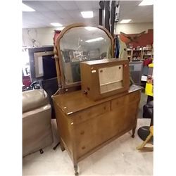 VINTAGE ALL WOOD DRESSER WITH TILT MIRROR