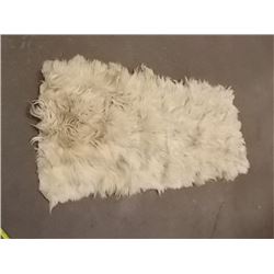 ANIMAL PELT - PATCHWORK - RETANGLE - RAW UNDERSIDE - 62 X 28" WHITE - WOLF? - HAS ONE LOOSE PATCH