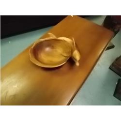 UNIQUE CARVED TEAK WOOD BOWL WITH DOLPHIN - 12" X 9 ½"