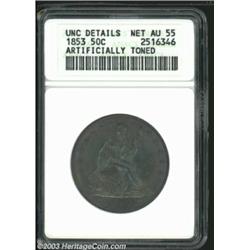 1853 50C Arrows and Rays--Artificially Toned--ANACS. Unc Details, Net AU55.