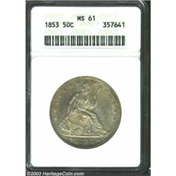 1853 50C Arrows and Rays MS61 ANACS.