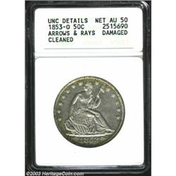 1853-O 50C Arrows and Rays--Damaged, Cleaned--ANACS. Unc Details, Net AU50.