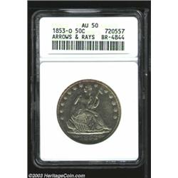 1853-O 50C Arrows and Rays AU50 ANACS.
