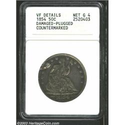 1854 50C Arrows--Damaged, Plugged, Countermarked--ANACS. VF Details, Net Good 4.