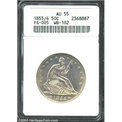 1855/54 50C Arrows AU55 ANACS.