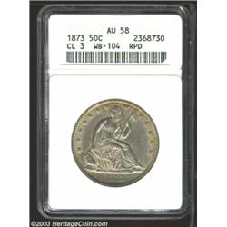 1873 50C Closed 3 AU58 ANACS.