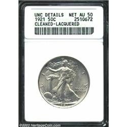 1921 50C --Cleaned, Lacquered--ANACS. Unc Details, Net AU50.