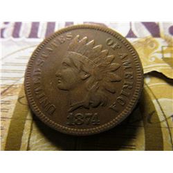1874 Indian Head Cent. VF; & 1874 "Gold" Check drawn on "Merchants National Bank of New York" by "La