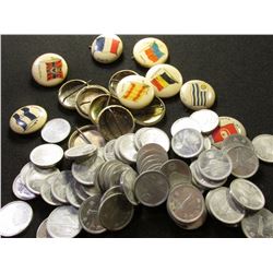 (15) Sweet Caporal & Similar Foreign Flag Pin-backs; & & (58) EF-AU Japanese Sen Y # 59 (1941-43) Wo