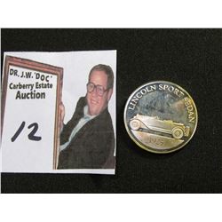 Sterling Silver Medal "1925 Lincoln Sports Sedan", Proof, 26mm; & an advertising Card "1961 Lincoln 