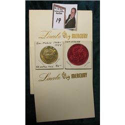 (2) Different "Lincoln Mercury" Field Manager appointment cards, white with gold lettering; 1981 Tin