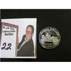 "Ford Vaporizer" Advertising brochure & Sterling Silver Medal "1908 Stanley Steamer", Proof, 26mm.