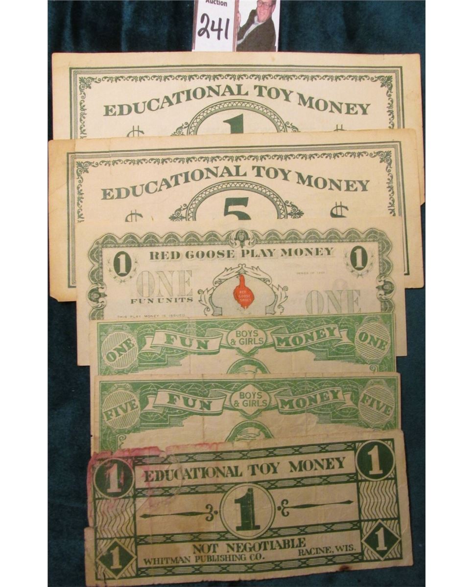 "Educational Toy Money Ideal School Supply Co. Chicago" 1 & 5 Scrip; "Educational Toy Money 1 Not