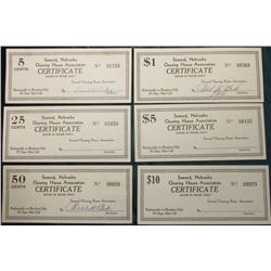 1930 era Unlisted & Unknown Depression Scrip: 5c, 25c, 50c, $1, $5, & $10 "Seward, Nebraska Clearing