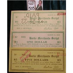 May 1, 1933 Burke, N.C. Depression Scrip, (2) MS #:  NC51-1.A & (1) NC51-5. Burke County,  Issuer:  