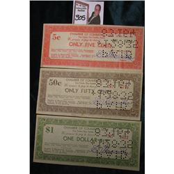 1933 era Depression Scrip "Chamber of Commerce Script Clay Center, Clay County, Kansas" 5c, 50c, & $
