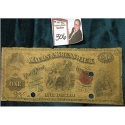 1867 Macon, Ga. "The Macon & Brunswick Railroad Company One Dollar Fare Ticket Receivable in Currenc