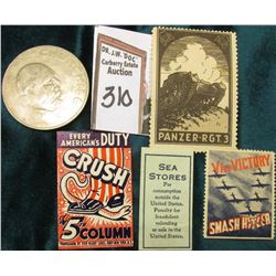 Great Britain 1965 Churchill Commemorative Crown & (4) different World War II Propaganda Stamps. 'Do