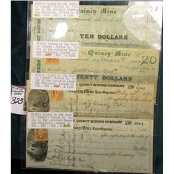 Set of (4)Drafts issued by the Quincy (Copper) Mining Co. for use in the isolated Keweenaw, Peninsul