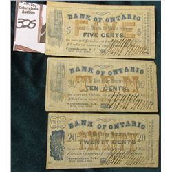 Nov. 15th, 1862 5c, 10c, & 20c "Bank of Ontario" "Cananadaigua, New York (3 pc. Set) 'Doc' stated on