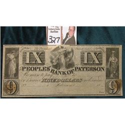 18__ Nine Dollar "Peoples' Bank of Paterson"  State of New Jersey, Broken Bank Note, either Unissued