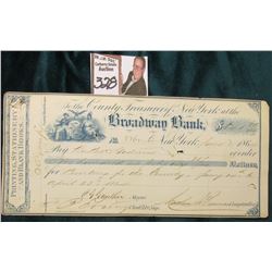 Civil War Draft "To The County Treasurer of New York Broadway Bank No. 3360 New York, June 2, 1864" 