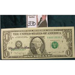 Series 1986A $1 Federal Reserve Note Autographed by "Mary Ellen Withrow" at the Memphis 1994 Paper M