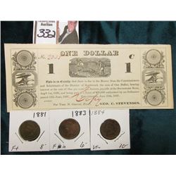 Hand inked in Red-brown Ink (No.)"2005"  and "Copy" June 1837 One Dollar "Inhabitants of the Distric